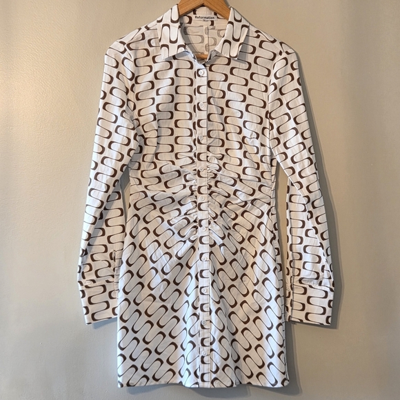 Reformation Vicki Women's Long Sleeve Cotton Frequency Print Mini Dress Size 4 - Picture 5 of 16